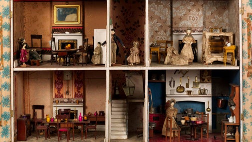 The "baby house" dolls house in the Drawing Room at Nunnington Hall, North Yorkshire
